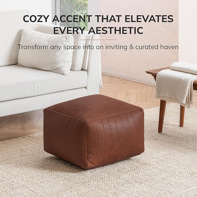 Anji Mountain 100% Handmade & Handcrafted Comfortable Home Décor Pouf Ottoman Footrest for Living Room, Bedroom, Nursery, Kidsroom, Patio Furniture - (22" x 22" x 16" - Cognac)