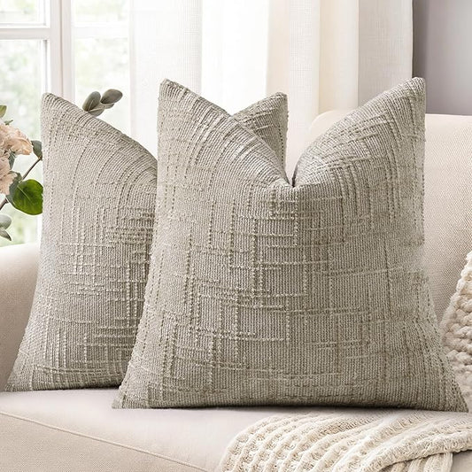 decorUhome Light Brown Chenille Throw Pillow Covers 26x26 Set of 2 Thick Textured Slubby Couch Pillow Covers Farmhouse Accent Modern Neutral Decorative Pillow Cases for Bed Sofa Living Room