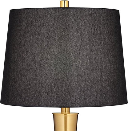 Possini Euro Design Wayne Modern Table Lamps 29 1/4" Tall Set of 2 with USB Charging Port Brass Gold Black Tapered Drum Shade for Bedroom Living Room Nightstand Bedside Night Stand Office Kids Room