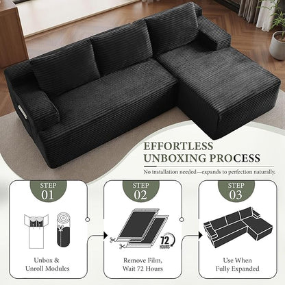 96''Sectional Couches for Living Room,Modern Modular Sectional Sofa,Upholstered Boneless Couch with Pockets,Comfy Cloud Couch with L Shaped Chaise(Black, 96''W Right Facing Chaise)