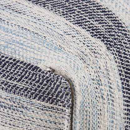 SIMPLIHOME Clay Boho Square Pouf in Patterned Blue Melange Cotton for the Living Room, Bedroom and Kids Room