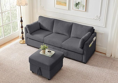 Corduroy Storage Ottoman for Living Room Sofas Couches, Square Ottoman with Storage Space Foot Rest Stool for Apartment, Dorm, Entryway, Grey