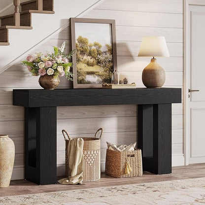 Tribesigns Console Table, 63" Farmhouse Entryway Table, Rectangular Wooden Accent Console for Entrance, Hallway & Living Room (Black)