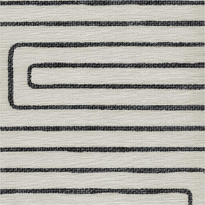 RUGGABLE x Jonathan Adler Machine Washable Modern Area Rug – Labyrinth Black/Ivory 5x7, Stain-Resistant, Non-Slip – Medium Rugs for Living Room, Bedroom, Hallway, Entryway & Office–with Standard Pad
