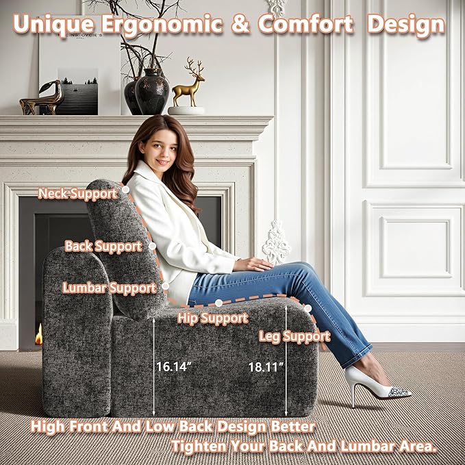 EASE MOOSE Boneless Couch for Living Room, Sectional Cloud Sofa, Modular Cloud Couch Loveseat, 2-Seater Deep Seat Sofas with Pillow for Bedroom, Apartment, No Assembly Required, Chenille (Dark Grey)