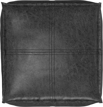 SIMPLIHOME Brody 18-inch Wide Square Pouf in Distressed Black Vegan Faux Leather, Boho-Style Ottoman, Footstool or Extra Seating for Living Room, Assembled