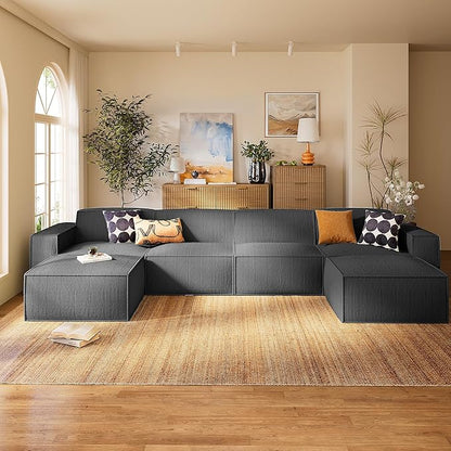 Marsail Modular Sectional Sofa, 142" U-Shaped Modular Sectional Couch with Deep Seat, Freely Combinable Sectional Cloud Sofa for Living Room, No Assembly, Plush Corduroy Fabric, Grey