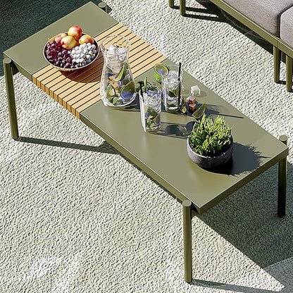 Sundale Outdoor 3 Pieces Patio Furniture Set, Metal Outdoor Sectional Sofa with 6 Inch Olefin Cushion and Coffee Table, All-Weather Modern Outdoor Conversation Sets (Green Frame)