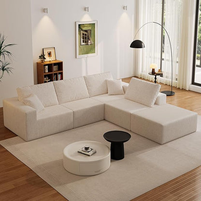 139" Boneless Cloud Sectional Couch for Living Room, Compressed Modular L-Shaped Sofa with Deep Seat, Frameless Corduroy Couch in Boxes, No Assembly Required 4-Seater (Left-Facing Chaise, Beige)