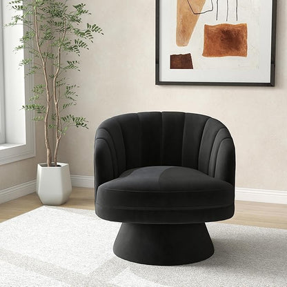 Swivel Accent Chair Set of 2,Upholstered Velvet 360° Swivel Barrel Chair for Living Room Overstuffed Bouncle Reading Chair Round Armchair for Bedroom,Vanity,Office (Black)