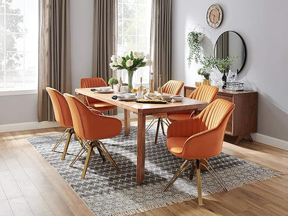 Zouron Mid Century Modern Swivel Accent Chair with Gold Metal Legs, Upholstered Swivel Chair No Wheels, Side Accent Arm Chair Vanity Chair for Small Space Home Office Living Room Bedroom, Cinnamon