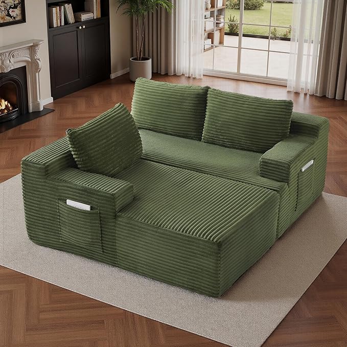 96''Sectional Couches for Living Room,Modern Modular Sectional Sofa,Upholstered Boneless Couch with Pockets,Comfy Cloud Couch with L Shaped Chaise(Green, 96''W Right Facing Chaise)