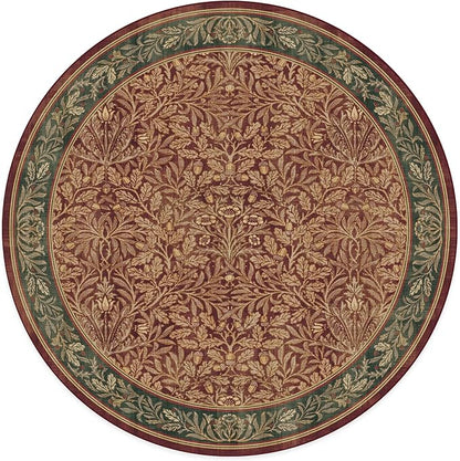 RUGGABLE x Morris & Co Machine Washable Christmas Area Rug – Acorn Amber Red 8 ft Round, Stain-Resistant, Non-Slip – Large Rugs for Living Room, Bedroom, Hallway, Entryway & Office–with Standard Pad