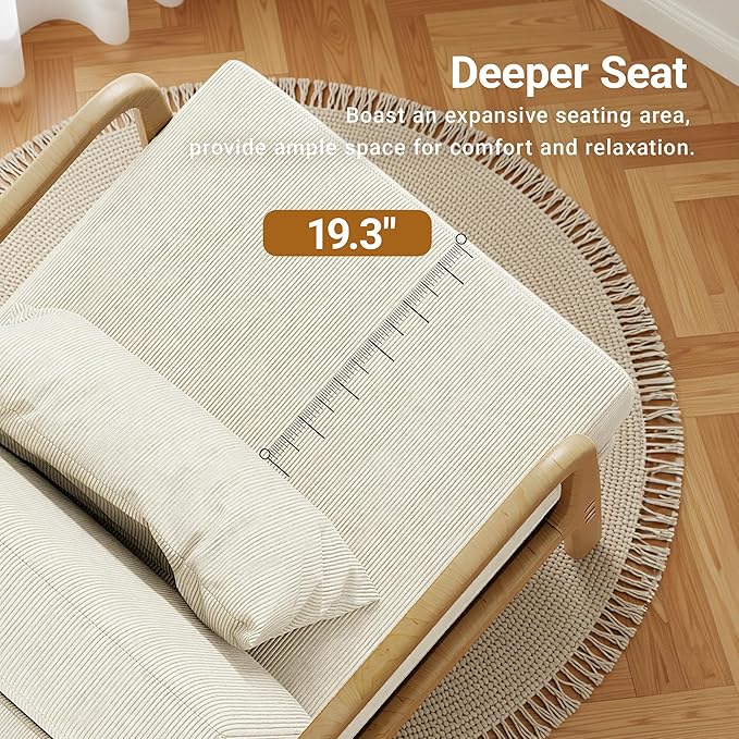 Claiks Mid-Century Modern Accent Chair, Living Room Armchair with Solid Wood Frame & Lumbar Pillow, Comfy Upholstered Lounge Chair for Bedroom, Office, Corduroy, Beige