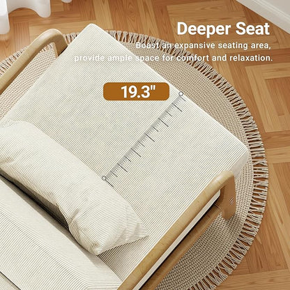 Claiks Mid-Century Modern Accent Chair, Living Room Armchair with Solid Wood Frame & Lumbar Pillow, Comfy Upholstered Lounge Chair for Bedroom, Office, Corduroy, Beige