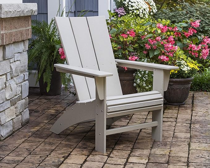 POLYWOOD Modern Curveback Adirondack Chair, HDPE Outdoor Patio Furniture, Fade-Proof Pool Deck Garden Fire Pit Seating, Teak Brown