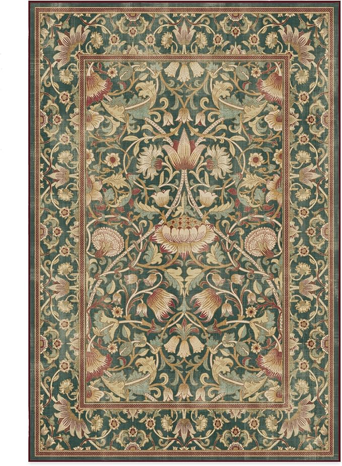 RUGGABLE x Morris & Co Machine Washable Area Rug – Lodden Soft Evergreen & Gold 6x9, Stain-Resistant, Non-Slip – Medium Rugs for Living Room, Bedroom, Hallway, Entryway & Office–with Cushioned Pad