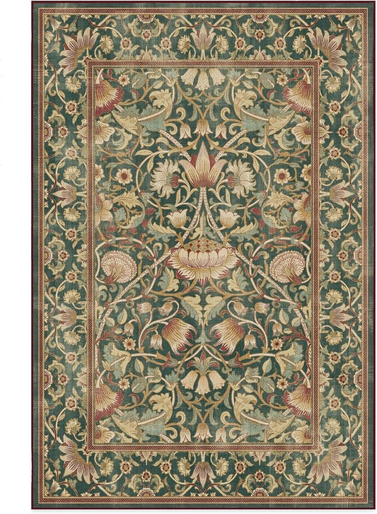 RUGGABLE x Morris & Co Machine Washable Area Rug – Lodden Soft Evergreen & Gold 6x9, Stain-Resistant, Non-Slip – Medium Rugs for Living Room, Bedroom, Hallway, Entryway & Office–with Cushioned Pad
