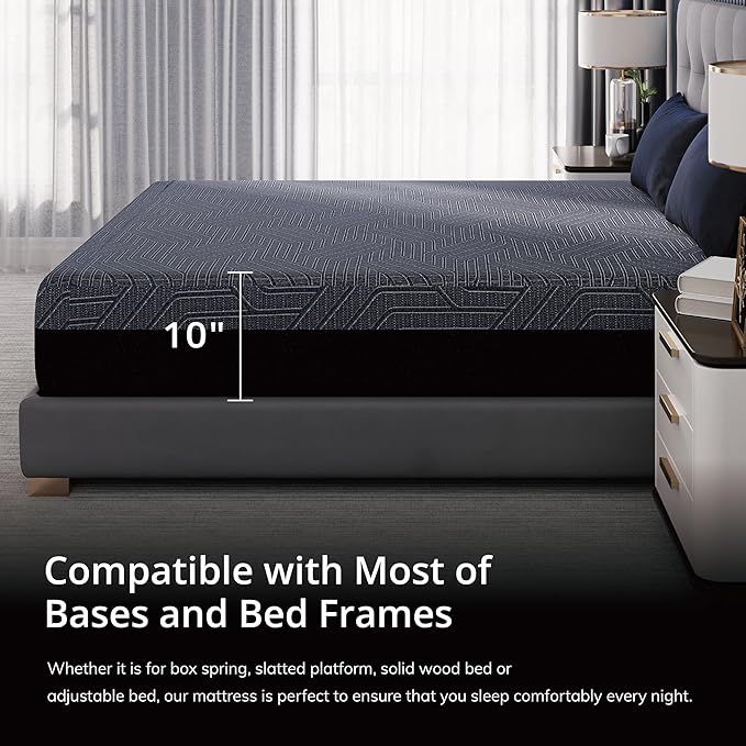 EGOHOME 10 Inch Twin Memory Foam Mattress for Back Pain, Cooling Copper Gel Bed in a Box, Foam Made in USA, CertiPUR-US Certified, Therapeutic Medium Firm, Daybed 38x75x10 Black