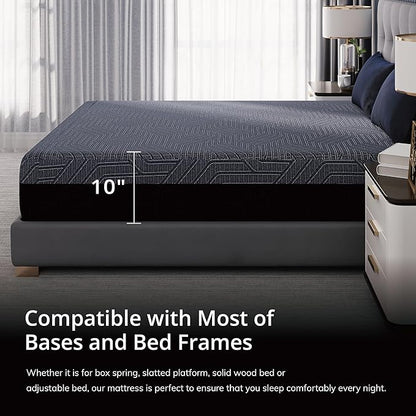 EGOHOME 10 Inch King Memory Foam Mattress for Back Pain, Cooling Copper Gel Bed in a Box, Foam Made in USA, CertiPUR-US Certified, Therapeutic Medium Firm, 76x80x10 Black