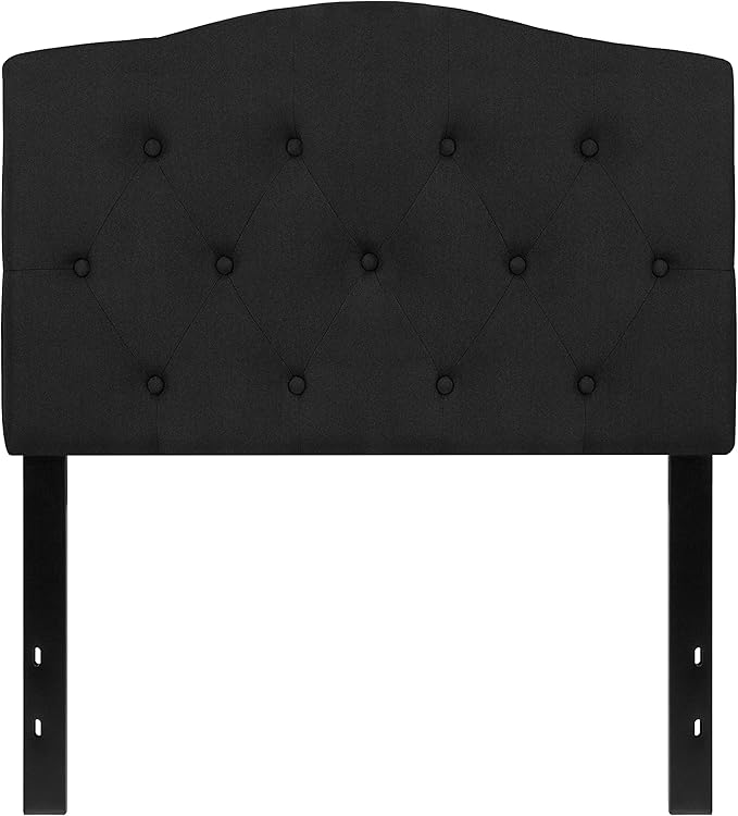EMMA + OLIVER Twin Size Tufted Upholstered Headboard with Adjustable Metal Bed Rail Slots, Modern Fabric Upholstered Twin Headboard, Black