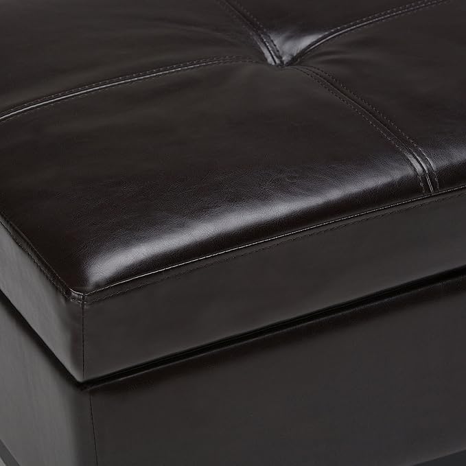 SIMPLIHOME Oregon 42 inch Wide Contemporary Rectangle Storage Ottoman Bench with Tray in Tanners Brown Vegan Faux Leather, Assembled, For the Living Room, Entryway and Family Room