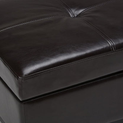 SIMPLIHOME Oregon 42 inch Wide Contemporary Rectangle Storage Ottoman Bench with Tray in Tanners Brown Vegan Faux Leather, Assembled, For the Living Room, Entryway and Family Room