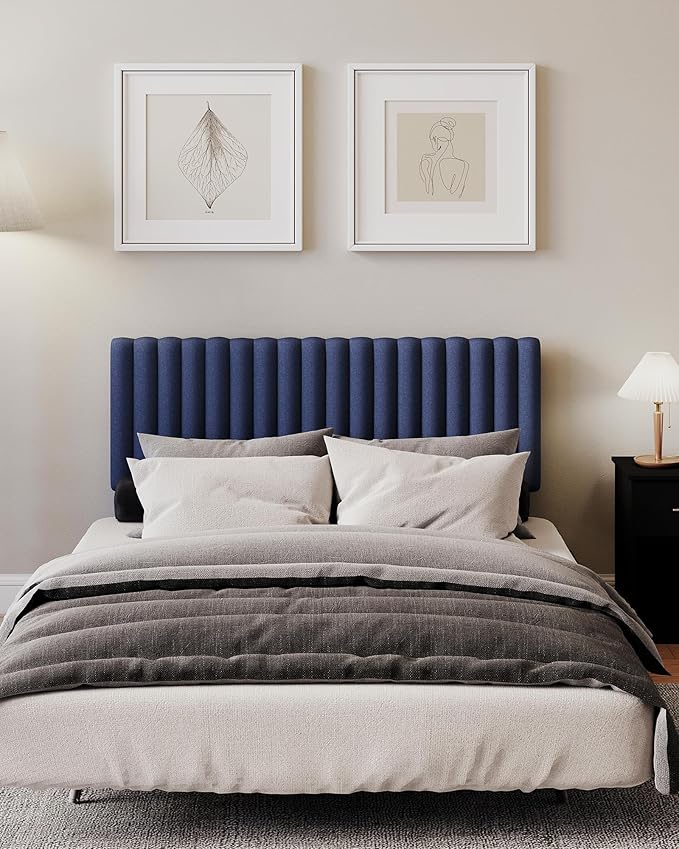 Queen Size Upholstered Headboard Only, Channel Tufted Headboard with Adjustable Height, Easy Assembly, Navy Blue