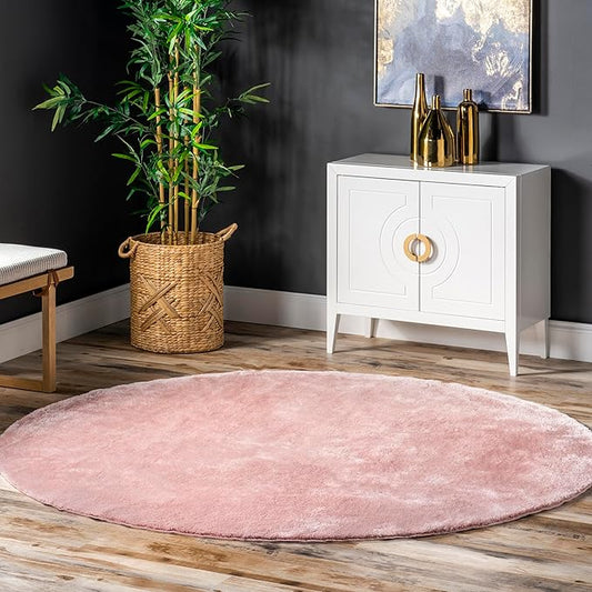 nuLOOM 6' Round Cozy Plush SuperiorWash Area Rug, Machine Washable, Non-Slip, Soft Fluffy Shag Carpet for Living Room Bedroom Kids Room Nursery Home Decor, Loni Pink