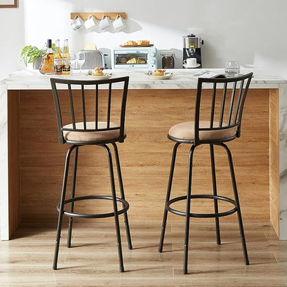 VECELO Bar Stools Adjustable Height, 24/29" Barstool Swivel Counter Stool with Upholstered Seat,Steel Bistro Pub Chairs, Straight Line Backrest