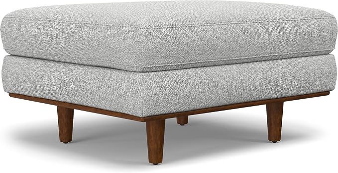 SIMPLIHOME Morrison 33-inch Wide Table Ottoman in Mist Grey Woven-Blend Fabric, Multifunctional Footrest, Coffee Table, or Extra Seating for Living Room, Mid-Century Modern Style