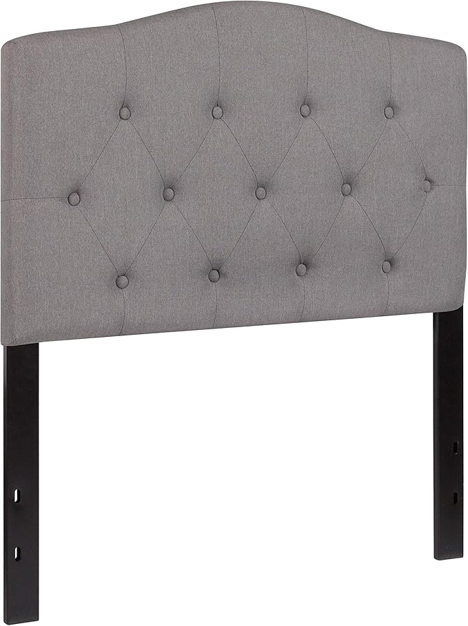BizChair Arched Button Tufted Twin Size Headboard in Light Gray Fabric