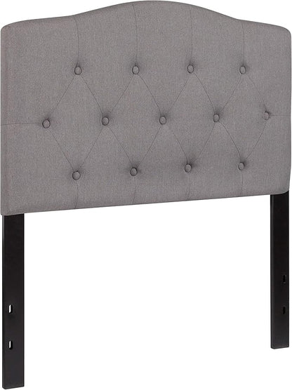 EMMA + OLIVER Arched Button Tufted Twin Size Headboard in Light Gray Fabric
