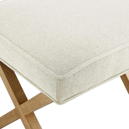 Amazon Basics Small Ottoman Foot Rest, Mid-Century Modern X Square Polyester Foot Stool, Linen, Ivory White, 18"D x 19.8"W x 18.3"H