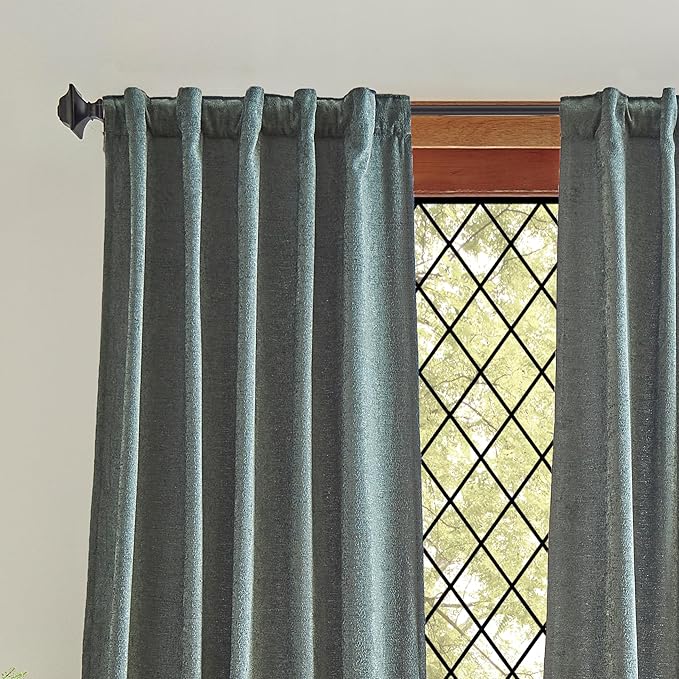 Martha Stewart Naples Chenille Solid Back Tab Window Curtain Panel Pair, 95, Olive Green