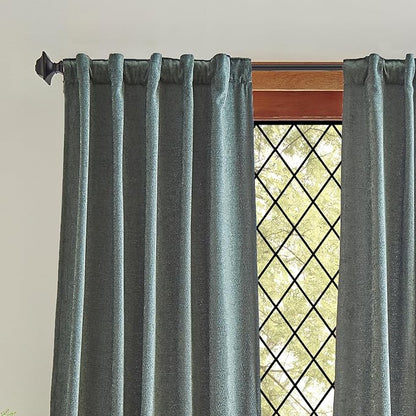 Martha Stewart Naples Chenille Solid Back Tab Window Curtain Panel Pair, 95, Olive Green
