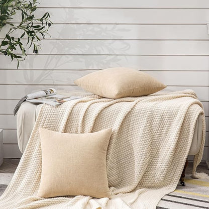 GAWAMAY Decorative Chenille Throw Pillow Covers 24x24 Inch Pack of 2, Soft Square Couch Pillow Cover for Sofa Cushion Living Room Bedroom Solid Dyed Pillowcases Beige 60x60cm (ONLY Covers)