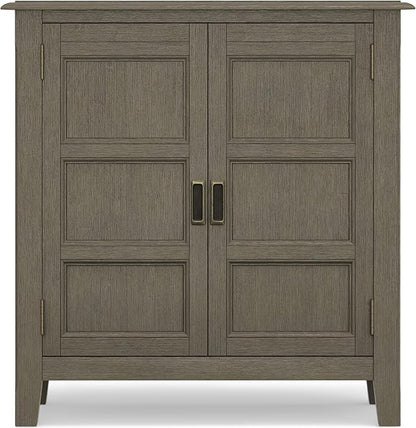 SIMPLIHOME Burlington SOLID WOOD 30 inch Wide Transitional Low Storage Cabinet in Farmhouse Grey for the Living Room, Entryway and Family Room
