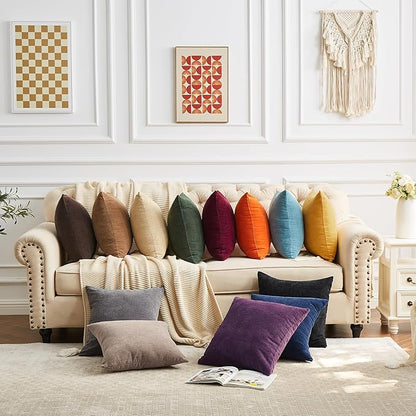 GAWAMAY Decorative Square Throw Pillow Covers 18x18 Inch Set of 4, Super Soft Chenille Pillows Cover Fall Pillowcase for Living Room Bedroom Sofa Couch Cushion Cover Khaki 45x45cm (No Insert)