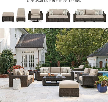 Signature Design by Ashley Coastline Bay Casual Outdoor Swivel Lounge with Cushion and 2 Cup Holders, Nuvella Weather Resistant Fabric, Beige & Dark Brown