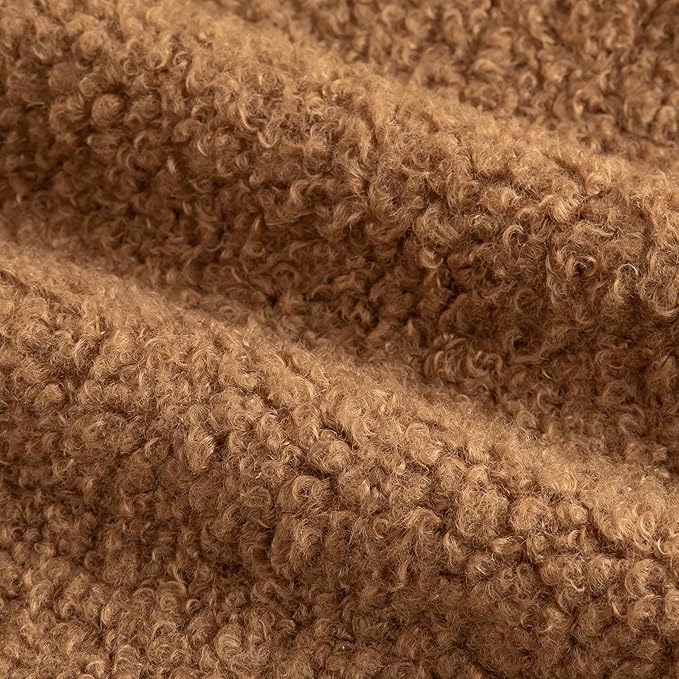 Pack of 2 Curly Teddy Wool Faux Fur Throw Pillow Covers Fuzzy Accent Soft Sherpa Pillowcases Sheepskin Fleece Decorative Cushion Case for Sofa Couch Living Room 24x24 Inch Bronze