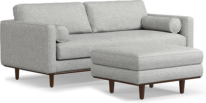 SIMPLIHOME Morrison Mid-Century Modern 89 inch Wide Sofa with Ottoman Set in Mist Grey Woven-Blend Fabric for the Living Room and Family Room