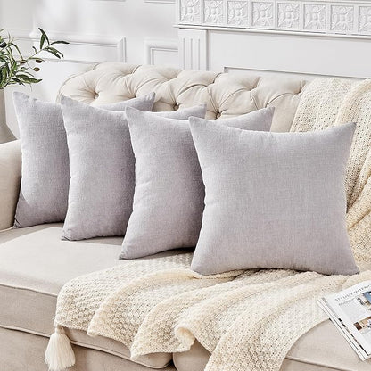 GAWAMAY Decorative Square Throw Pillow Covers 18"x18" Inch Set of 4, Super Soft Chenille Pillows Farmhouse Fall Pillowcase for Living Room Bedroom Sofa Couch Cushion Cover Light Grey 45x45cm