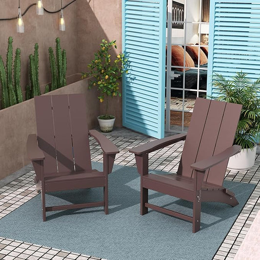 Costaelm Folding Adirondack Chairs, Outdoor Patio Adjustable Lawn Chairs, Weather Resistant Outside Firepit Chairs for Porch, Poolside, Garden, Backyard Deck, Dark Brown