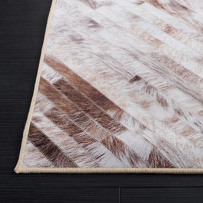 SAFAVIEH Washable Rug Faux Hide Collection - 2'6" x 8' Runner, Beige & Brown, Slip Resistant, Western Rustic Decor, Printed Pattern, Ideal for Living Room, Hallway, Kitchen, Foyer, Bedroom (FAH526A)