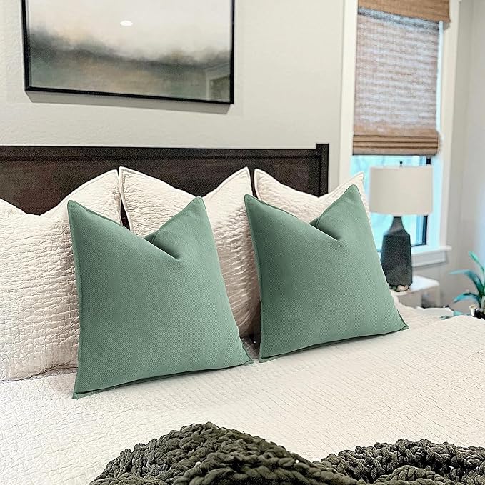 ZWJD Dusty Green Pillow Covers 22x22 Set of 2 Chenille Throw Pillow Covers with Elegant Design Soft and Luxurious Decorative Throw Pillows for Couch, Bed, and Home Decor