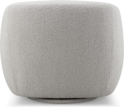 CHERS Aspen Swivel Accent Chair with Wood Accents, Bouclé Upholstered Armchair for Living Room, 360° Swivel Barrel Chair with High-Density Cozy Foam Cushioning, Modern Design, Light Gray