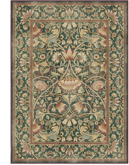 RUGGABLE x Morris & Co Machine Washable Area Rug – Lodden Soft Evergreen & Gold 5x7, Stain-Resistant, Non-Slip – Medium Rugs for Living Room, Bedroom, Hallway, Entryway & Office–with Cushioned Pad