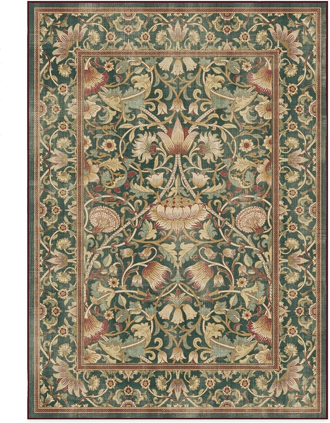 RUGGABLE x Morris & Co Machine Washable Area Rug – Lodden Soft Evergreen & Gold 5x7, Stain-Resistant, Non-Slip – Medium Rugs for Living Room, Bedroom, Hallway, Entryway & Office–with Standard Pad