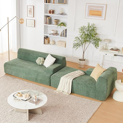 107” Chenille Modular Sectional Sofa, Boneless Couch Modern Sponge Sofa for Living Room, High Density Sponges Cloud Couch Sectional, L-Shape Couches for Living Room, Green